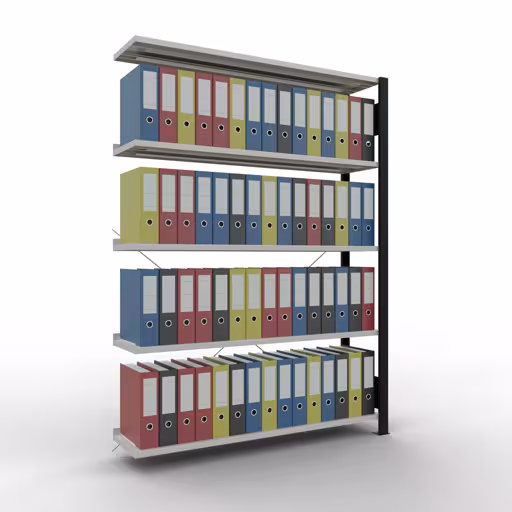 Produktbild Nr 14 des Artikels Anbauregal, Büro-Fachbodenregal Stecksystem MULTIplus85, 1800 x 1300 x 300 mm (HxBxT), 5 Fachböden, Kreuzstrebe, mit Anschlagleiste, schwarz/lichtgrau Abbildung Nr 14 des Artikels Anbauregal, Büro-Fachbodenregal Stecksystem MULTIplus85, 1800 x 1300 x 300 mm (HxBxT), 5 Fachböden, Kreuzstrebe, mit Anschlagleiste, schwarz/lichtgrau aus der Produktgruppe Büroregale von der Marke Schulte Lagertechnik