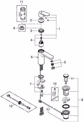 GROHE Einhand-Waschtischbatterie Eurosmart C 23325 mittelhoch Zugstangen-Ablaufgarnitur chrom