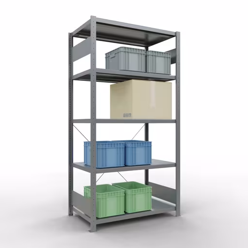 Grundregal, Fachbodenregal Stecksystem MULTIplus330, 2000 x 1000 x 600 mm (HxBxT), 5 Fachböden, Kreuzstrebe, verzinkt aus der Kategorie Grundregal mit der GTIN 4004514203144 Grundregal, Fachbodenregal Stecksystem MULTIplus330, 2000 x 1000 x 600 mm (HxBxT), 5 Fachböden, Kreuzstrebe, verzinkt von der Marke Schulte Lagertechnik aus der Produktreihe Stecksystem