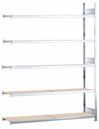 Abbildung Nr 10 des Artikels Anbauregal, Weitspannregal WS 2000 mit Spanplatten, 3000 x 2000 x 800 mm (HxBxT), verzinkt, 5 Ebenen, Fachlast 400 kg, Feldlast 2.000 kg aus der Produktgruppe Weitspannregale von der Marke Schulte Lagertechnik