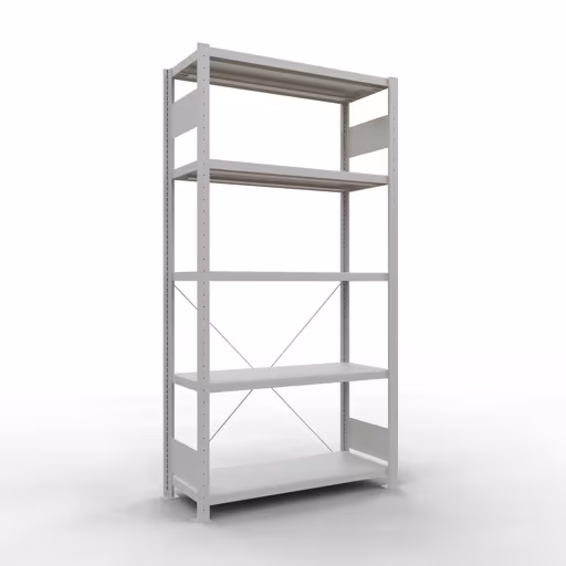 Grundregal, Fachbodenregal Stecksystem MULTIplus250, 2000 x 1000 x 400 mm (HxBxT), 5 Fachböden, Kreuzstrebe, RAL 7035 lichtgrau von der Marke Schulte Lagertechnik Grundregal, Fachbodenregal Stecksystem MULTIplus250, 2000 x 1000 x 400 mm (HxBxT), 5 Fachböden, Kreuzstrebe, RAL 7035 lichtgrau aus der Kategorie Grundregal mit der Artikelnummer 32840