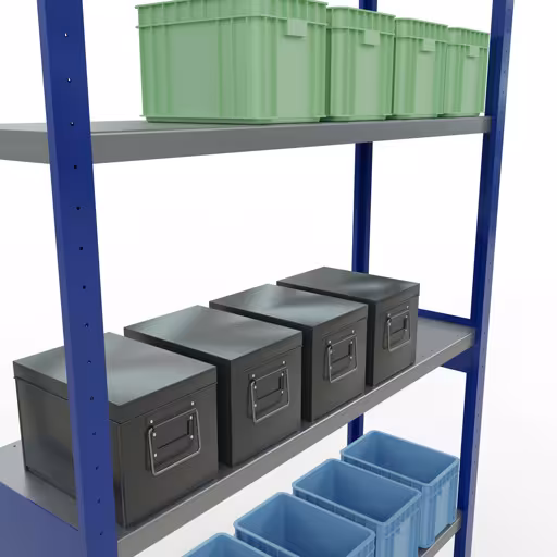 Produktbild Nr 14 des Artikels Grundregal, Fachbodenregal Stecksystem MULTIplus250, 3000 x 1300 x 400 mm (HxBxT), 7 Fachböden, Längenriegel, RAL 5010 enzianblau/verzinkt Abbildung Nr 14 des Artikels Grundregal, Fachbodenregal Stecksystem MULTIplus250, 3000 x 1300 x 400 mm (HxBxT), 7 Fachböden, Längenriegel, RAL 5010 enzianblau/verzinkt aus der Produktgruppe Stecksystem von der Marke Schulte Lagertechnik