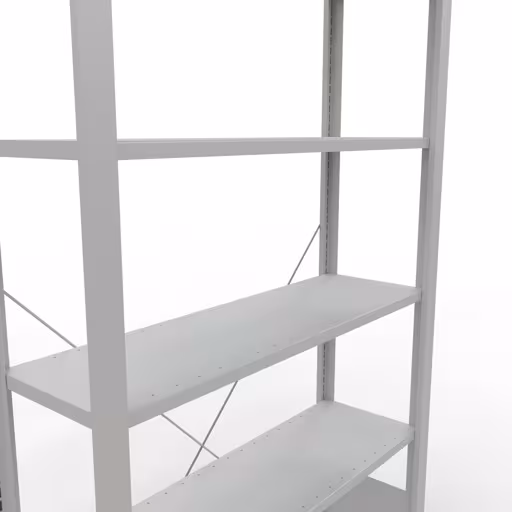 Abbildung Nr 12 des Artikels Grundregal, Büro-Fachbodenregal Stecksystem MULTIplus85, 2000 x 1000 x 300 mm (HxBxT), 6 Fachböden, Kreuzstrebe, ohne Anschlagleiste, lichtgrau aus der Produktgruppe Büroregale von der Marke Schulte Lagertechnik