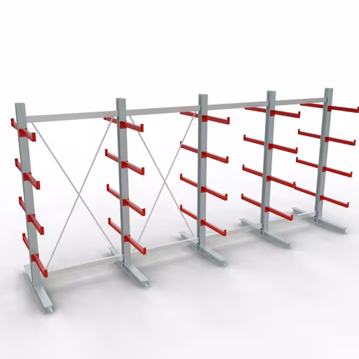 K 3000 Komplettregal, doppelseitig, 2500 x 5200 x 600 mm, RAL 7001 / RAL 3000, 5 Lagerebenen aus der Kategorie K3000 für mittelschwere Güter mit der Artikelnummer 27726