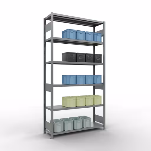 Abbildung Nr 12 des Artikels Grundregal, Fachbodenregal Stecksystem MULTIplus250, 2500 x 1300 x 400 mm (HxBxT), 6 Fachböden, Längenriegel, verzinkt aus der Produktgruppe Stecksystem von der Marke Schulte Lagertechnik