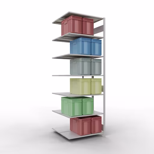 Produktbild Nr.15 des Artikels Anbauregal, Doppelregal, Fachbodenregal Stecksystem MULTIplus150, 3000 x 1000 x (2x500) mm (HxBxT), 2x7 Fachböden, Längenriegel, RAL 7035 lichtgrau aus der Produktreihe Fachbodenregale von der Marke Schulte Lagertechnik
