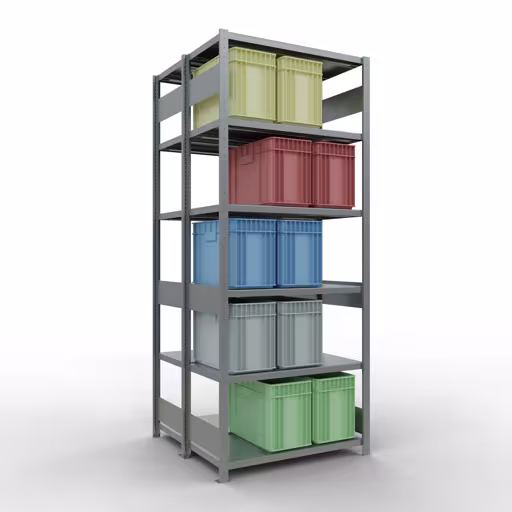 Grundregal, Doppelregal, Fachbodenregal Stecksystem MULTIplus250, 2500 x 1000 x (2x500) mm (HxBxT), 2x6 Fachböden, Längenriegel, verzinkt mit der GTIN 4004514262073 Grundregal, Doppelregal, Fachbodenregal Stecksystem MULTIplus250, 2500 x 1000 x (2x500) mm (HxBxT), 2x6 Fachböden, Längenriegel, verzinkt von Schulte Lagertechnik mit der Artikelnr. 17951