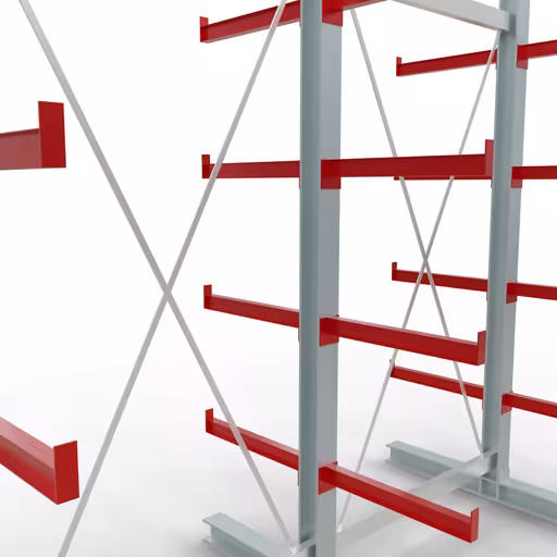Abbildung Nr 10 des Artikels K 3000 Komplettregal, doppelseitig, 2500 x 2600 x 600 mm, RAL 7001 / RAL 3000, 5 Lagerebenen aus der Produktgruppe Kragarmregale von der Marke Schulte Lagertechnik