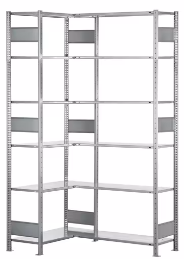 Eckregal (Felder A + B) 2500 x 1000 x 600, 2x6 Fachböden, Längenriegel, verzinkt von der Marke Schulte Lagertechnik aus der Produktreihe Fachbodenregale