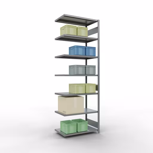 Anbauregal, Fachbodenregal Stecksystem MULTIplus330, 3000 x 1000 x 600 mm (HxBxT), 7 Fachböden, Längenriegel, verzinkt von Schulte Lagertechnik mit der Artikelnr. 13967-LR