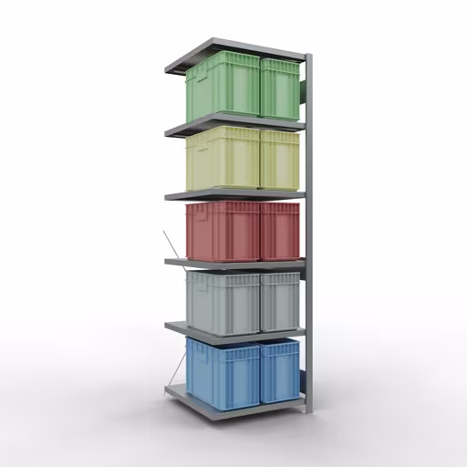 Produktbild Nr 13 des Artikels Anbauregal, Fachbodenregal Stecksystem MULTIplus250, 2500 x 750 x 800 mm (HxBxT), 6 Fachböden, Kreuzstrebe, verzinkt Abbildung Nr 13 des Artikels Anbauregal, Fachbodenregal Stecksystem MULTIplus250, 2500 x 750 x 800 mm (HxBxT), 6 Fachböden, Kreuzstrebe, verzinkt aus der Produktgruppe Stecksystem von der Marke Schulte Lagertechnik