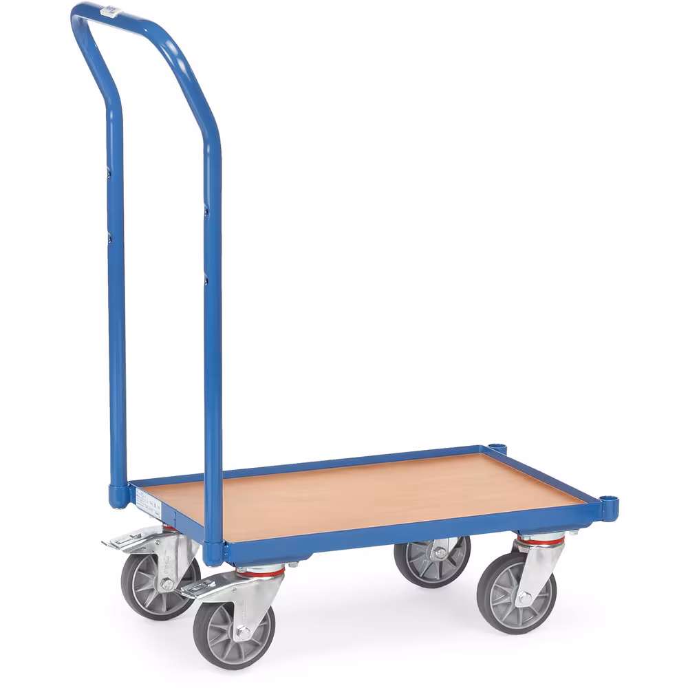 Eurokasten-Roller 135810 - Schiebebügel Winkelstahlkonstruktion mit Boden aus Holzwerkstoffplatte und Rohrschiebebügel, Pulverbeschichtet blau RAL 5007 von Fetra mit der Artikelnr. 135810