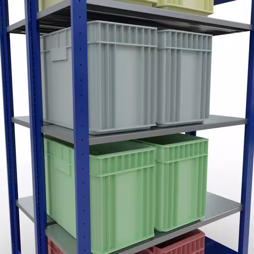 Andere Ansicht des Artikels Grundregal, Doppelregal, Fachbodenregal Stecksystem MULTIplus150, 2000 x 1000 x (2x400) mm (HxBxT), 2x5 Fachböden, Längenriegel, RAL 5010 enzianblau Andere Ansicht des Artikels Grundregal, Doppelregal, Fachbodenregal Stecksystem MULTIplus150, 2000 x 1000 x (2x400) mm (HxBxT), 2x5 Fachböden, Längenriegel, RAL 5010 enzianblau aus der Kategorie Fachbodenregale