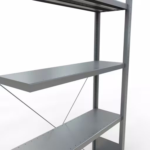 Abbildung Nr 14 des Artikels Anbauregal, Fachbodenregal Stecksystem MULTIplus330, 2000 x 1000 x 300 mm (HxBxT), 5 Fachböden, Kreuzstrebe, verzinkt aus der Produktgruppe Stecksystem von der Marke Schulte Lagertechnik