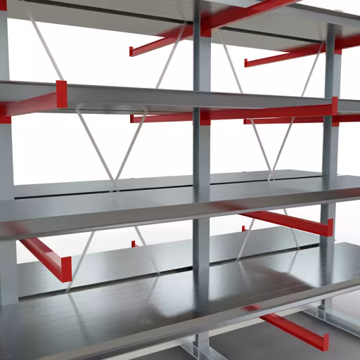 Abbildung Nr 12 des Artikels K 6000 Komplettregal, doppelseitig, 3000 x 3000 x 2x 1250 mm, RAL 7001 / RAL 3000, 5 Lagerebenen aus der Produktgruppe Kragarmregale von der Marke Schulte Lagertechnik