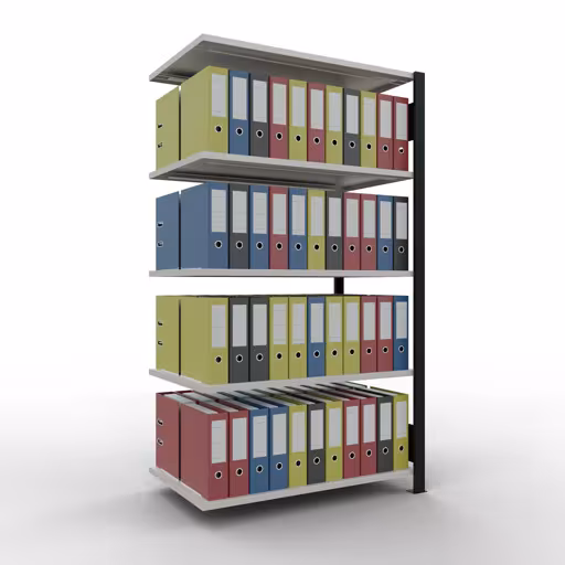 Abbildung Nr 12 des Artikels Anbauregal, Büro-Fachbodenregal Stecksystem MULTIplus150, 1800 x 1000 x 600 mm (HxBxT), 5 Fachböden, Längenriegel, ohne Mittelanschlag, schwarz/lichtgrau aus der Produktgruppe Büroregale von der Marke Schulte Lagertechnik