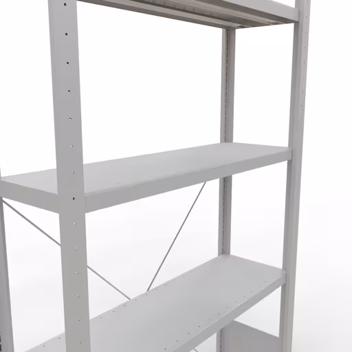 Produktbild Nr.12 des Artikels Grundregal, Fachbodenregal Stecksystem MULTIplus250, 2000 x 1000 x 300 mm (HxBxT), 5 Fachböden, Kreuzstrebe, RAL 7035 lichtgrau aus der Produktreihe Stecksystem von der Marke Schulte Lagertechnik