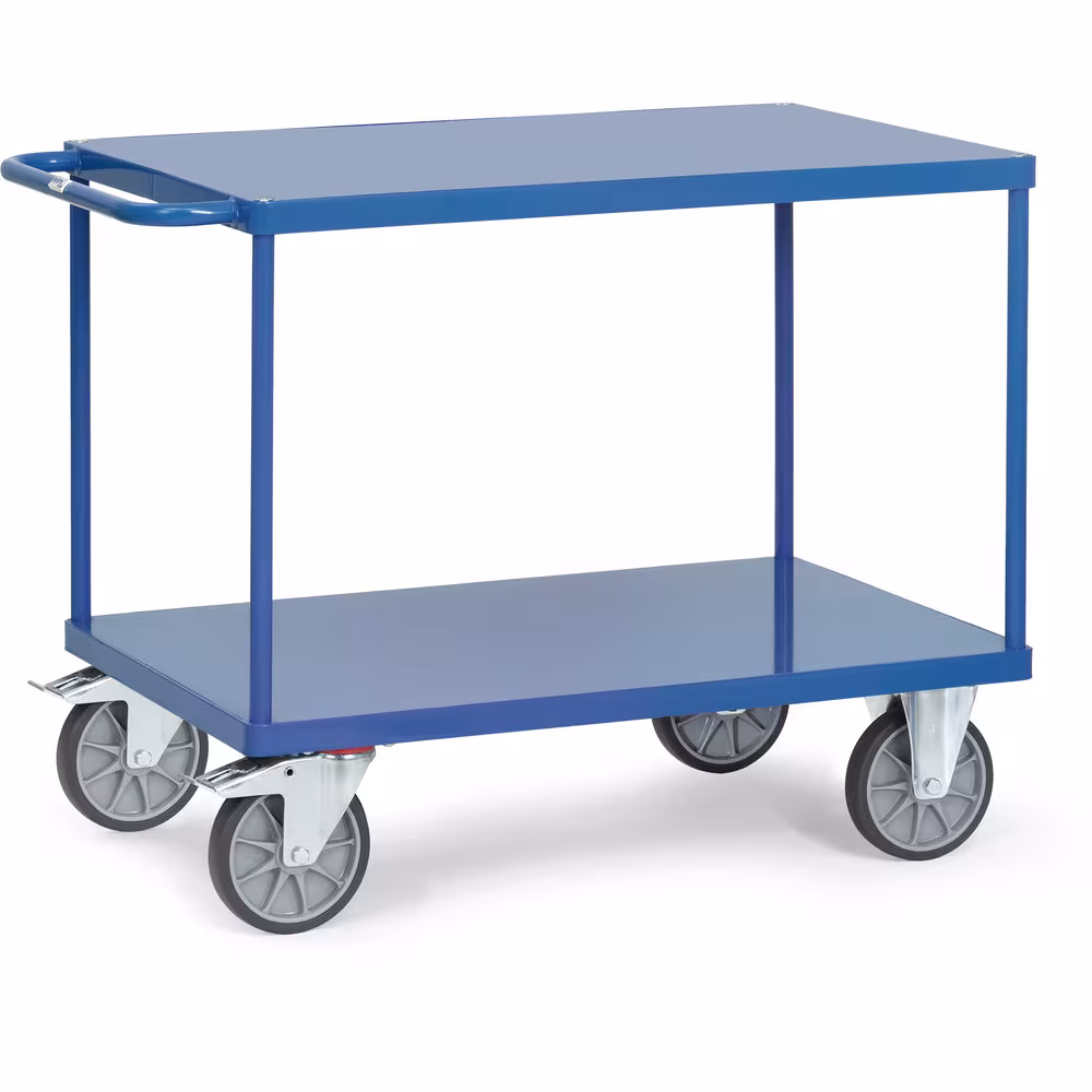 Tischwagen 2400B - Stahlblech-Plattformen bündig Breite 500 mm, Länge 850 mm von der Marke Fetra Tischwagen 2 Etagen- Stahlblech-Plattformen bündig Stahlrohr und Profilstahl geschweißt, pulverbeschichtet RAL 5007 Typ Ladeflächenbreite: 500 mm aus der Kategorie Tischwagen mit der Artikelnr. 2400B