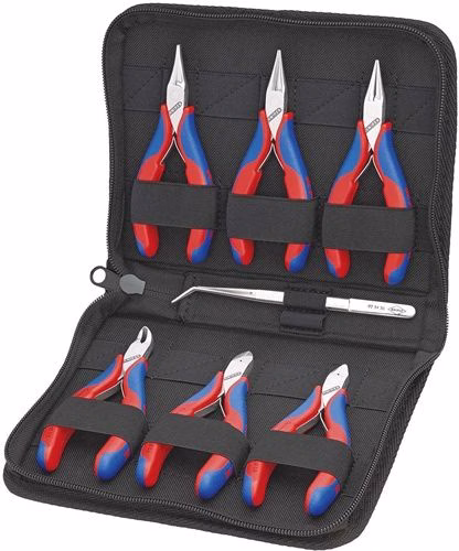 Set di pinze per elettronica, 7 pezzi: 6 pinze, 1 pinzetta di precisione, KNIPEX