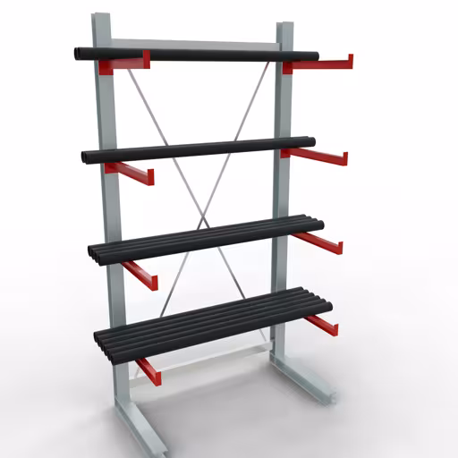Abbildung Nr 12 des Artikels K 6000 Komplettregal, einseitig, 3000 x 1500 x 750 mm, RAL 7001 / RAL 3000, 5 Lagerebenen aus der Produktgruppe Kragarmregale von der Marke Schulte Lagertechnik
