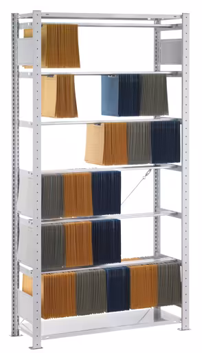 Grundregal, Steck-Pendelhefterregal "Elba/Leitz", 2000 x 1000 x 350 mm (HxBxT), RAL 7035 lichtgrau, 6 Pendelstangen von Schulte Lagertechnik mit der Artikelnr. 30611-N