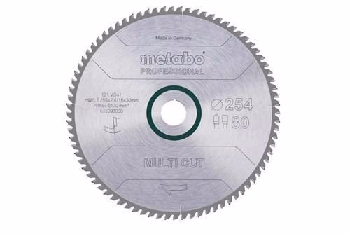 Kreissägeblatt multi cut professional HW/CT Durchmesser 254xB2,4x30 mm 80 Zähne Flach-Trapezzahn von der Marke Metabo Kreissägeblatt precision/multi cut METABO aus der Kategorie Kreissägeblatt mit der Teilenummer 8000065255