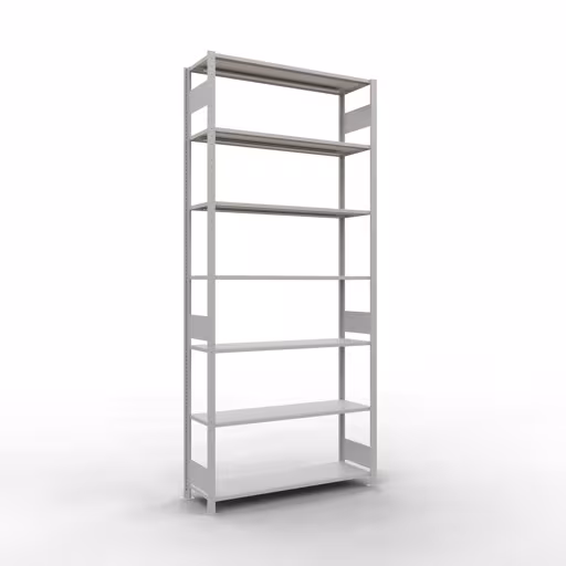 Grundregal, Fachbodenregal Stecksystem MULTIplus150, 3000 x 1300 x 400 mm (HxBxT), 7 Fachböden, Längenriegel, RAL 7035 lichtgrau aus der Kategorie Grundregal mit der Artikelnummer 32642-130-LR