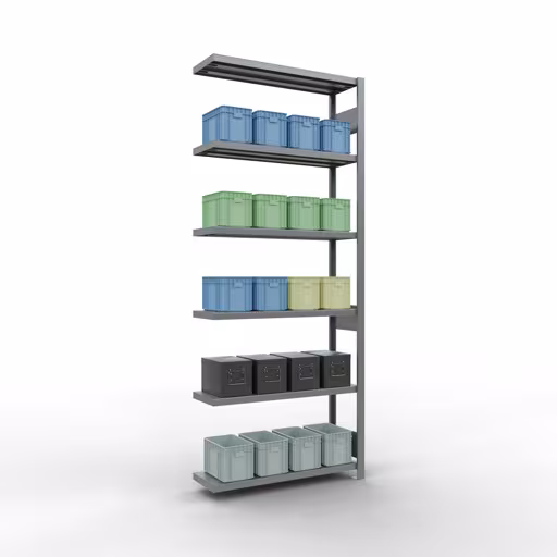 Anbauregal, Fachbodenregal Stecksystem MULTIplus250, 2500 x 1000 x 300 mm (HxBxT), 6 Fachböden, Längenriegel, verzinkt mit der Artikelnr. 12936-LR Anbauregal, Fachbodenregal Stecksystem MULTIplus250, 2500 x 1000 x 300 mm (HxBxT), 6 Fachböden, Längenriegel, verzinkt von Schulte Lagertechnik aus der Kategorie Stecksystem