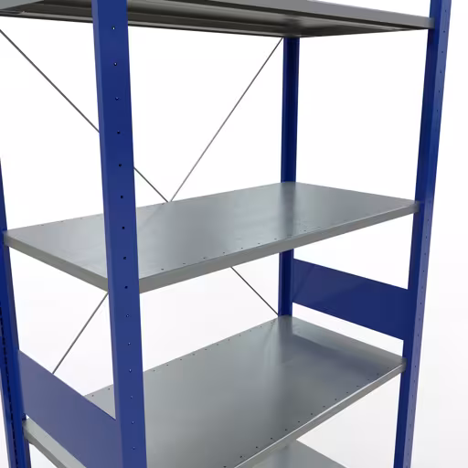 Abbildung Nr 9 des Artikels Grundregal, Fachbodenregal Stecksystem MULTIplus85, 3000 x 1000 x 500 mm (HxBxT), 7 Fachböden, Kreuzstrebe, RAL 5010 enzianblau aus der Produktgruppe Stecksystem von der Marke Schulte Lagertechnik