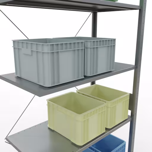 Abbildung Nr 15 des Artikels Anbauregal, Fachbodenregal Stecksystem MULTIplus85, 3000 x 1000 x 500 mm (HxBxT), 7 Fachböden, Kreuzstrebe, verzinkt aus der Produktgruppe Stecksystem von der Marke Schulte Lagertechnik