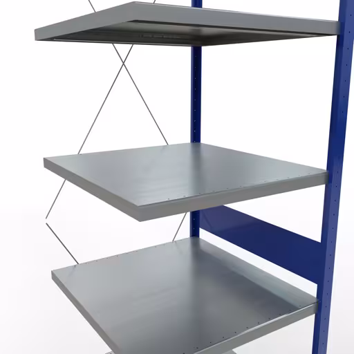 Produktbild Nr 11 des Artikels Anbauregal, Fachbodenregal Stecksystem MULTIplus250, 3000 x 750 x 800 mm (HxBxT), 7 Fachböden, Kreuzstrebe, RAL 5010 enzianblau/verzinkt/verzinkt Abbildung Nr 11 des Artikels Anbauregal, Fachbodenregal Stecksystem MULTIplus250, 3000 x 750 x 800 mm (HxBxT), 7 Fachböden, Kreuzstrebe, RAL 5010 enzianblau/verzinkt/verzinkt aus der Produktgruppe Stecksystem von der Marke Schulte Lagertechnik