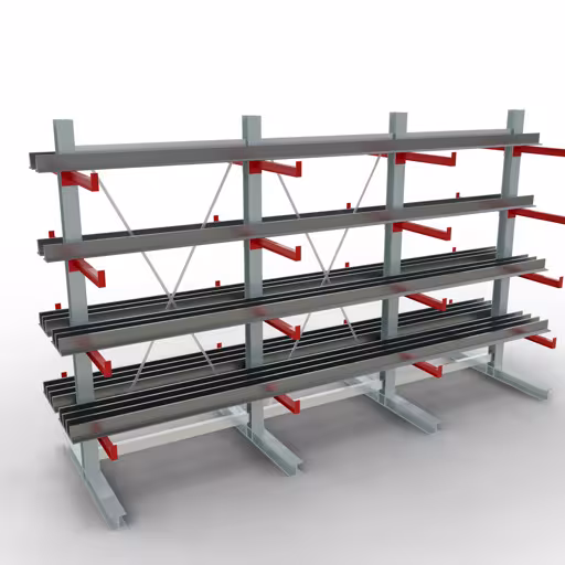 Abbildung Nr 10 des Artikels K 3000 Komplettregal, doppelseitig, 2500 x 3900 x 600 mm, RAL 7001 / RAL 3000, 5 Lagerebenen aus der Produktgruppe Kragarmregale von der Marke Schulte Lagertechnik