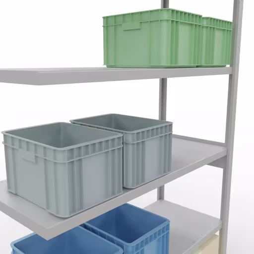 Abbildung Nr 14 des Artikels Anbauregal, Fachbodenregal Stecksystem MULTIplus250, 2500 x 1300 x 500 mm (HxBxT), 6 Fachböden, Längenriegel, RAL 7035 lichtgrau aus der Produktgruppe Stecksystem von der Marke Schulte Lagertechnik