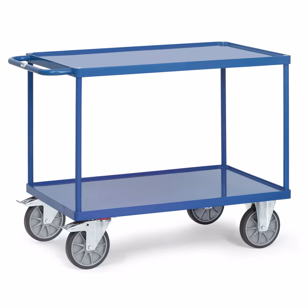 Tischwagen 2400W - Stahlblech-Wannen Breite 500 mm, Länge 850 mm von der Marke Fetra Tischwagen 2 Etagen- Stahlblech-Wannen Stahlrohr und Profilstahl geschweißt, pulverbeschichtet RAL 5007, 2 Stahlblechwannen mit 10 mm hohem Rand Typ Ladeflächenbreite: 500 mm aus der Kategorie Tischwagen mit der Artikelnr. 2400W