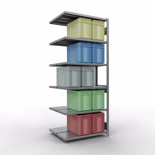 Zusatzbild des Artikels Anbauregal, Doppelregal, Fachbodenregal Stecksystem MULTIplus250, 2500 x 1000 x (2x400) mm (HxBxT), 2x6 Fachböden, Längenriegel, verzinkt Zusatzbild des Artikels Anbauregal, Doppelregal, Fachbodenregal Stecksystem MULTIplus250, 2500 x 1000 x (2x400) mm (HxBxT), 2x6 Fachböden, Längenriegel, verzinkt aus Doppelregale