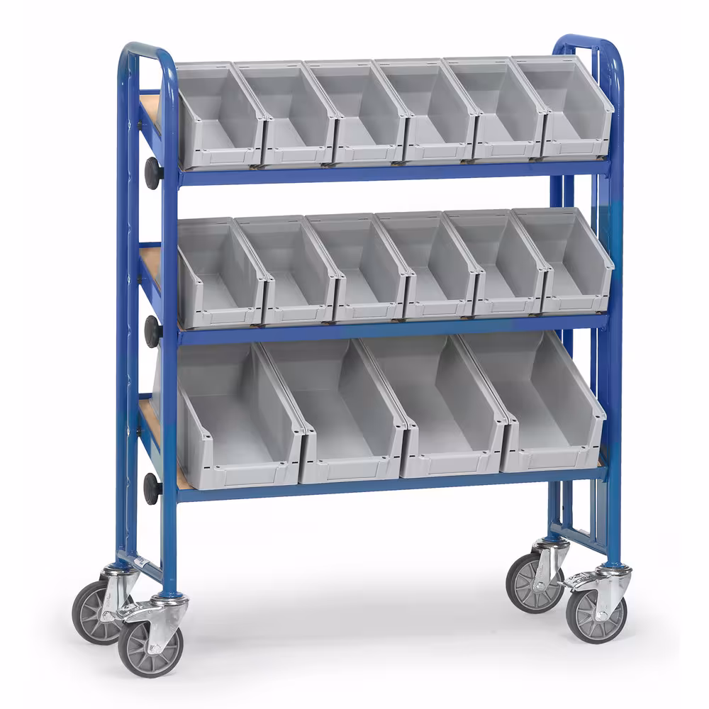 Montagewagen 2882 - mit 16 Kästen Baukasten-System Stahlrohr- und Profilstahlgeschweißt, pulverbeschichtet blau RAL 5007, Schraubkonstruktion aus der Kategorie Wagen mit der Artikelnummer 2882
