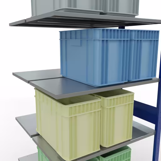 Andere Ansicht des Artikels Anbauregal, Doppelregal, Fachbodenregal Stecksystem MULTIplus150, 3000 x 1000 x (2x500) mm (HxBxT), 2x7 Fachböden, Längenriegel, RAL 5010 enzianblau aus der Kategorie Fachbodenregale