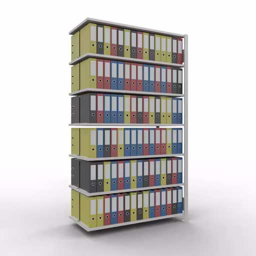 Abbildung Nr 14 des Artikels Anbauregal, Büro-Fachbodenregal Stecksystem MULTIplus150, 2300 x 1300 x 600 mm (HxBxT), 7 Fachböden, Längenriegel, mit Mittelanschlag, lichtgrau aus der Produktgruppe Büroregale von der Marke Schulte Lagertechnik