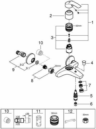 GROHE Einhebel-Wannenbatterie Eurosmart 33300_2 Wandmontage eigensicher chrom