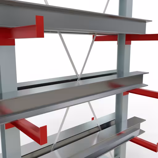 Abbildung Nr 11 des Artikels K 3000 Komplettregal, doppelseitig, 2500 x 1300 x 400 mm, RAL 7001 / RAL 3000, 5 Lagerebenen aus der Produktgruppe Kragarmregale von der Marke Schulte Lagertechnik