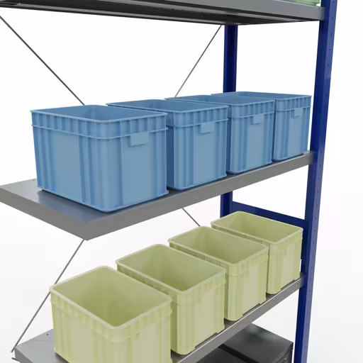 Andere Ansicht des Artikels Anbauregal, Fachbodenregal Stecksystem MULTIplus250, 3000 x 1000 x 400 mm (HxBxT), 7 Fachböden, Kreuzstrebe, RAL 5010 enzianblau/verzinkt Andere Ansicht des Artikels Anbauregal, Fachbodenregal Stecksystem MULTIplus250, 3000 x 1000 x 400 mm (HxBxT), 7 Fachböden, Kreuzstrebe, RAL 5010 enzianblau/verzinkt aus der Kategorie Stecksystem