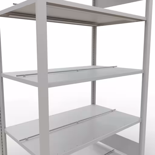 Grundregal, Büro-Fachbodenregal Stecksystem MULTIplus150, 1800 x 1000 x 600 mm (HxBxT), 5 Fachböden, Längenriegel, mit Mittelanschlag, lichtgrau von Schulte Lagertechnik mit der Artikelnr. 36037