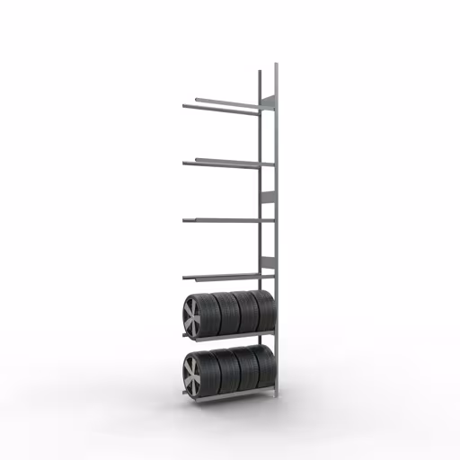 Anbauregal, Räder-/Reifenregal, 4500 x 1200 x 400 mm, verzinkt, 6 Lagerebenen á 150 kg Fachlast pro Ebene von der Marke Schulte Lagertechnik aus der Produktreihe Fachbodenregale