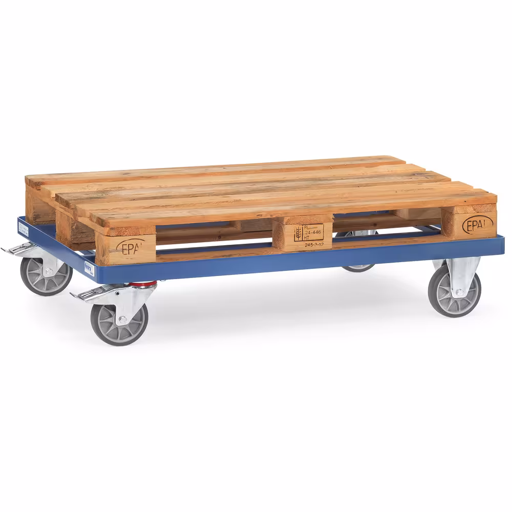 Paletten-Fahrgestell 22501 Flachstahlrahmen mit Unterzügen, ohne Fangecken, pulverbeschichtet, blau RAL 5007 von Fetra aus der Kategorie Transportsysteme