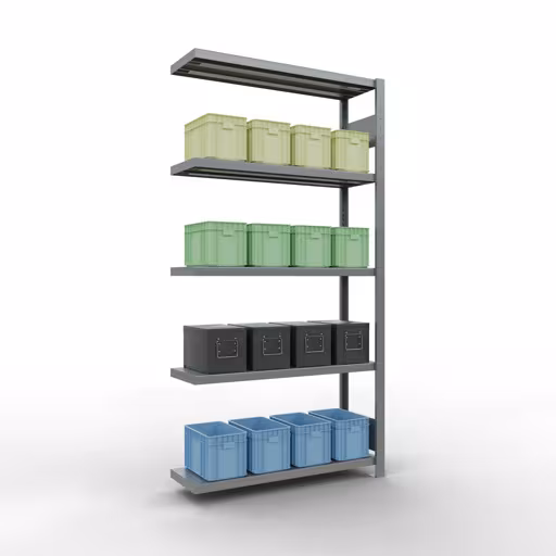Andere Ansicht des Artikels Anbauregal, Fachbodenregal Stecksystem MULTIplus250, 2000 x 1000 x 300 mm (HxBxT), 5 Fachböden, Längenriegel, verzinkt aus der Kategorie Anbauregal