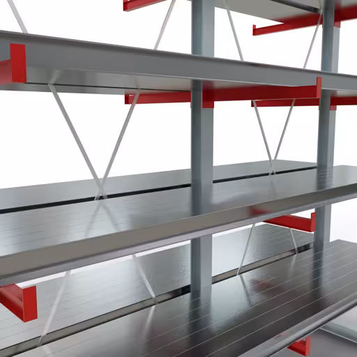 Abbildung Nr 7 des Artikels K 6000 Komplettregal, doppelseitig, 3000 x 3000 x 2x 750 mm, RAL 7001 / RAL 3000, 5 Lagerebenen aus der Produktgruppe Kragarmregale von der Marke Schulte Lagertechnik
