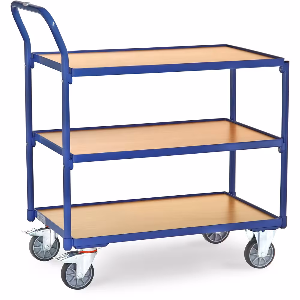 Tischwagen 2750 Breite 500 mm, Länge 850 mm von der Marke Fetra Tischwagen 300 kg 3 Etagen aus Stahlrohr und Profilstahl geschweißt, pulverbeschichtet brillantblau RAL 5007m, Schraubkonstruktion Typ Ladeflächenbreite: 500 mm aus der Kategorie Tischwagen mit der Artikelnr. 2750
