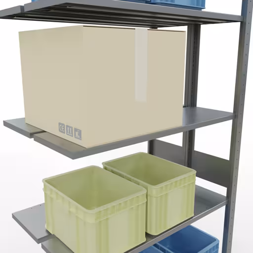 Zusatzbild des Artikels Anbauregal, Doppelregal, Fachbodenregal Stecksystem MULTIplus150, 3000 x 1000 x (2x300) mm (HxBxT), 2x7 Fachböden, Längenriegel, verzinkt aus Doppelregale