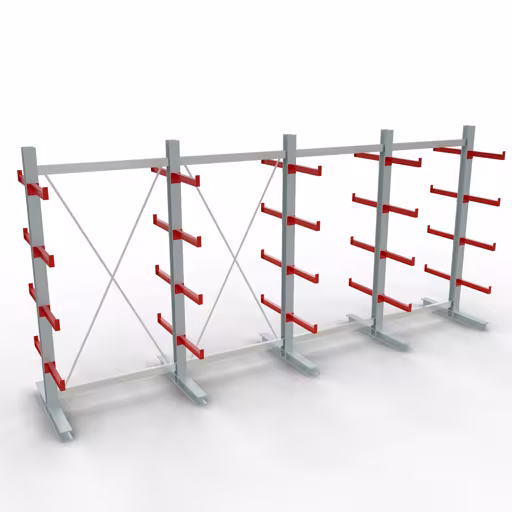 Abbildung Nr 10 des Artikels K 3000 Komplettregal, doppelseitig, 2500 x 5200 x 500 mm, RAL 7001 / RAL 3000, 5 Lagerebenen aus der Produktgruppe Kragarmregale von der Marke Schulte Lagertechnik