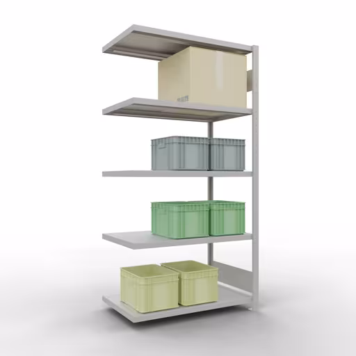 Produktbild Nr 13 des Artikels Anbauregal, Fachbodenregal Stecksystem MULTIplus330, 2000 x 1000 x 600 mm (HxBxT), 5 Fachböden, Längenriegel, RAL 7035 lichtgrau Abbildung Nr 13 des Artikels Anbauregal, Fachbodenregal Stecksystem MULTIplus330, 2000 x 1000 x 600 mm (HxBxT), 5 Fachböden, Längenriegel, RAL 7035 lichtgrau aus der Produktgruppe Stecksystem von der Marke Schulte Lagertechnik